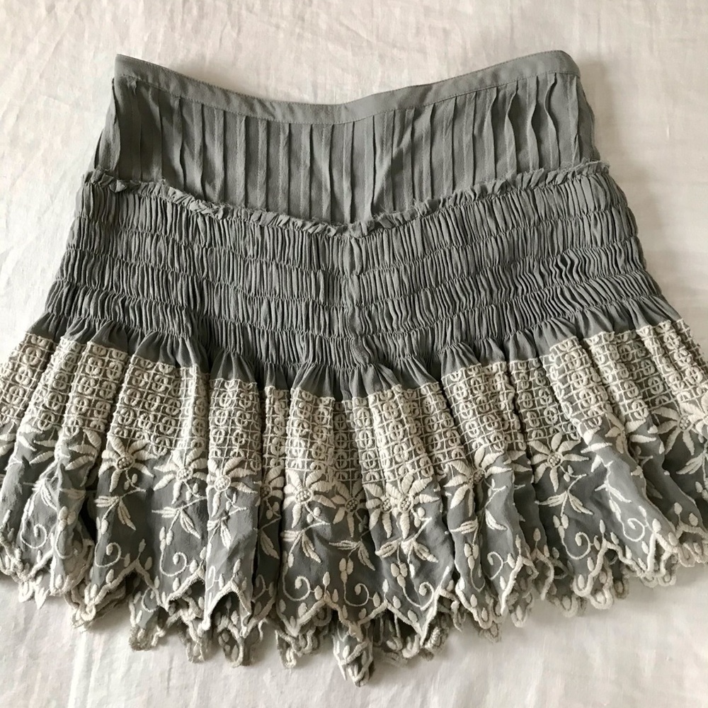 Loveshackfancy silk embroidered skirt size small